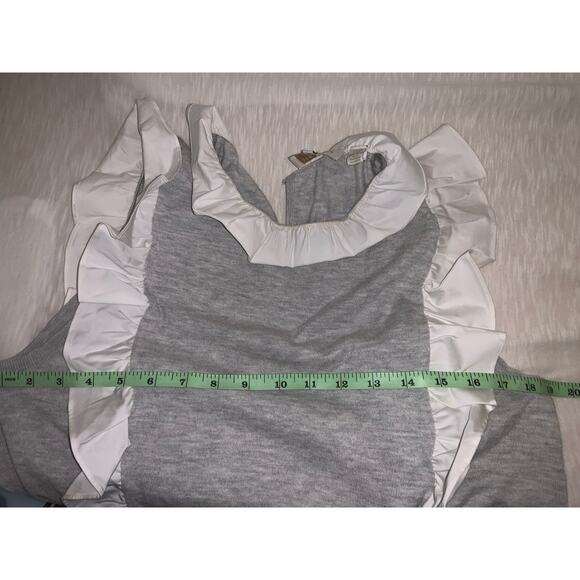 Ted Baker Womens Top Size 3 (6-8) Blouse Sleeveless Ruffle Gray And White - Picture 7 of 7